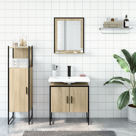 3 Piece Bathroom Cabinet Set Engineered Wood