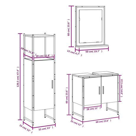 3 Piece Bathroom Cabinet Set Engineered Wood