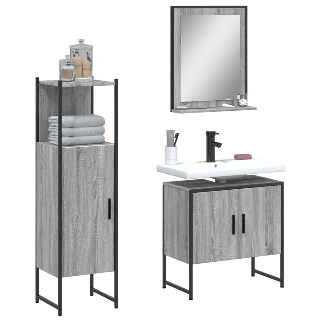 3 Piece Bathroom Cabinet Set Engineered Wood