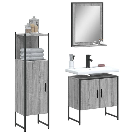 3 Piece Bathroom Cabinet Set Engineered Wood