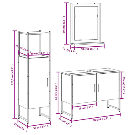3 Piece Bathroom Cabinet Set Engineered Wood
