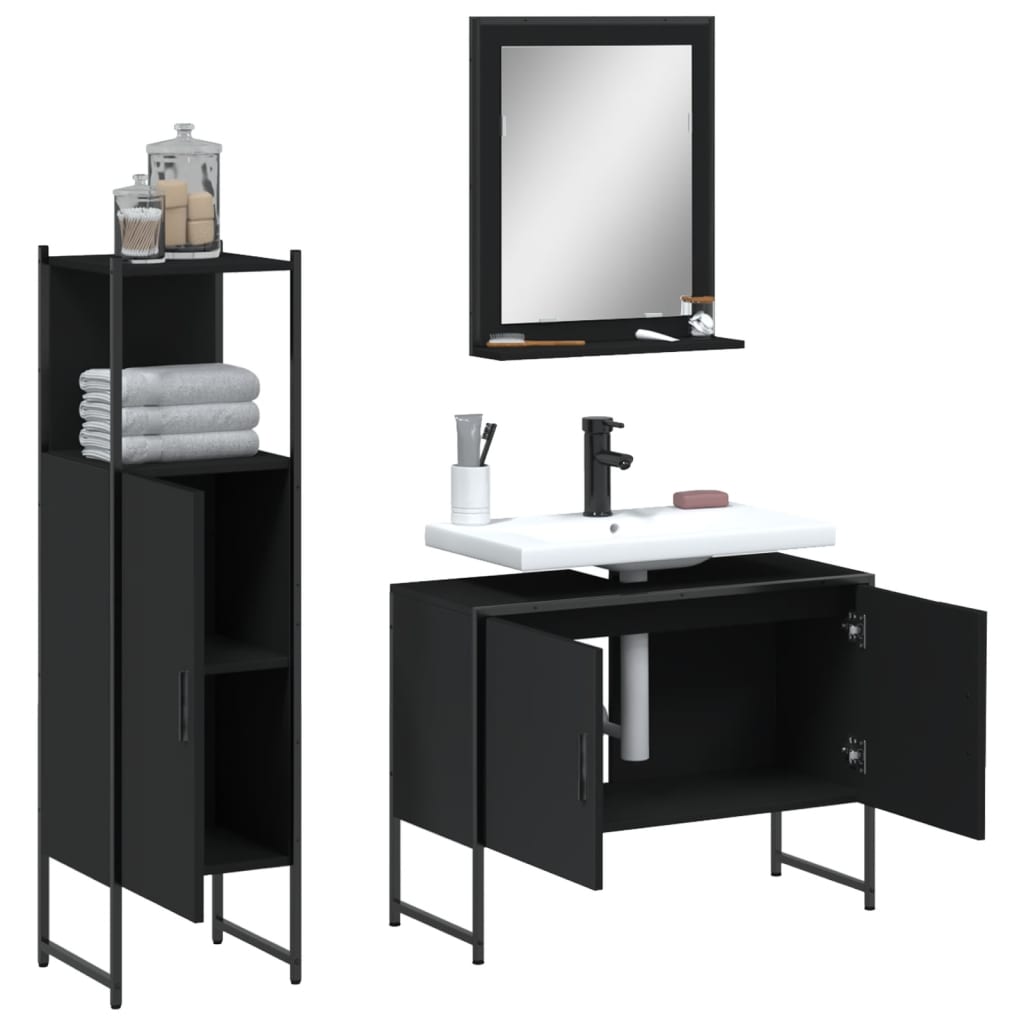 3 Piece Bathroom Cabinet Set Engineered Wood