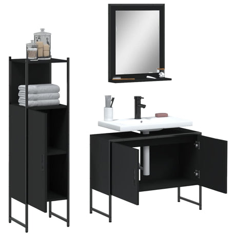 3 Piece Bathroom Cabinet Set Engineered Wood