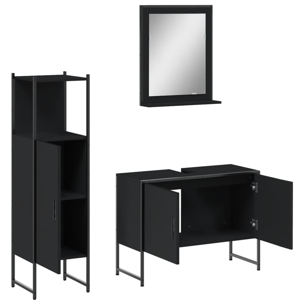 3 Piece Bathroom Cabinet Set Engineered Wood