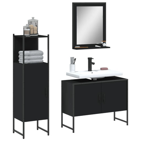 3 Piece Bathroom Cabinet Set Engineered Wood