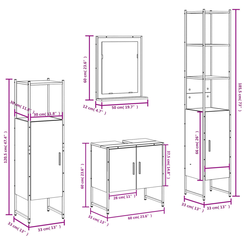 4 Piece Bathroom Cabinet Set Engineered Wood