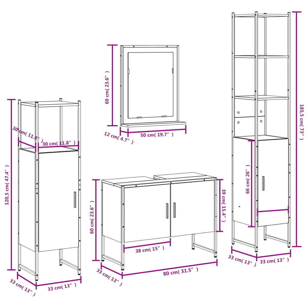 4 Piece Bathroom Cabinet Set Engineered Wood