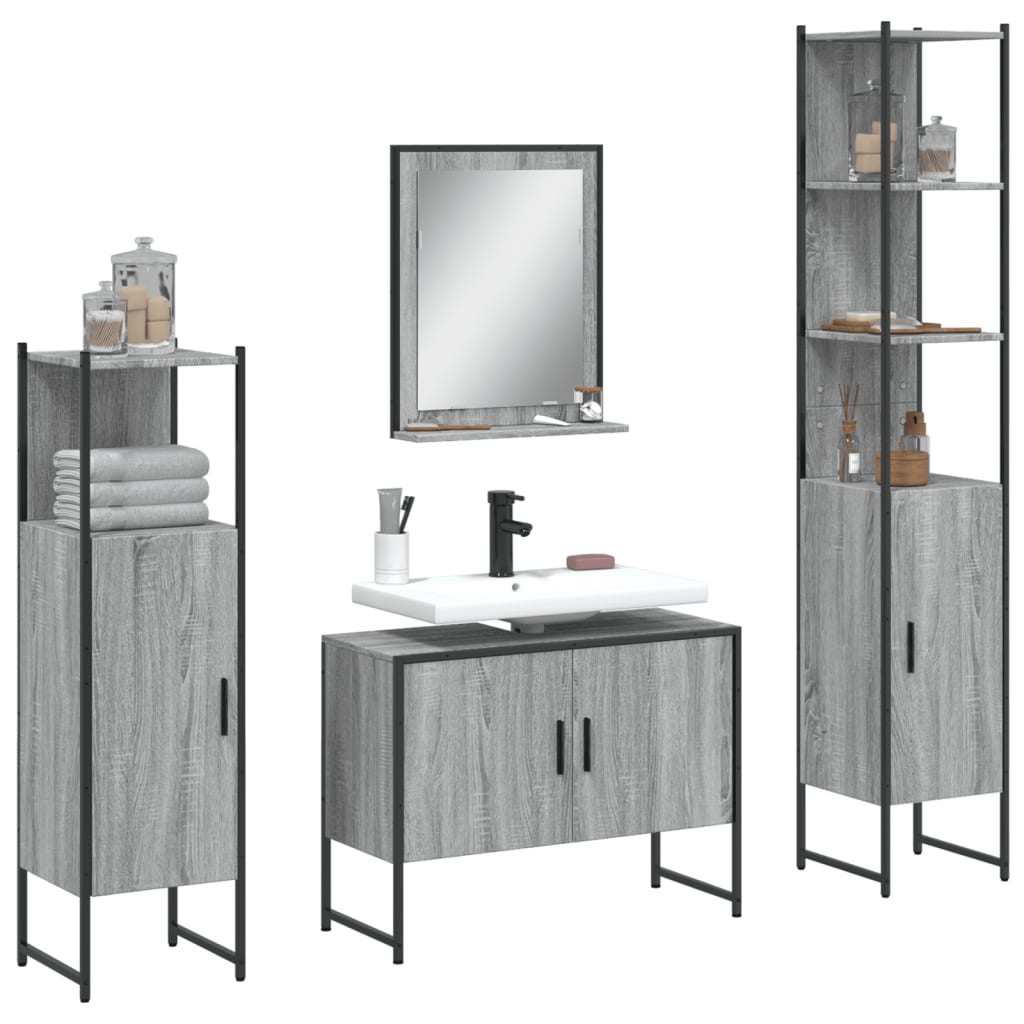 4 Piece Bathroom Cabinet Set Engineered Wood