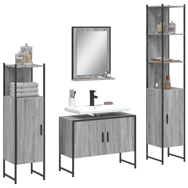 4 Piece Bathroom Cabinet Set Engineered Wood