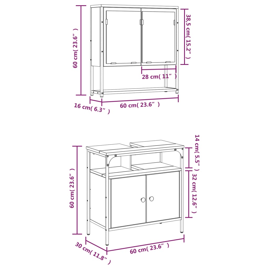 2 Piece Bathroom Furniture Set Engineered Wood