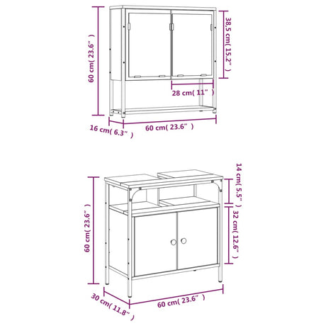2 Piece Bathroom Furniture Set Engineered Wood