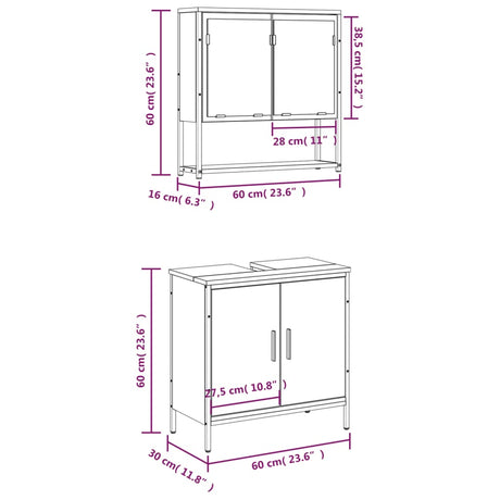 2 Piece Bathroom Furniture Set Engineered Wood