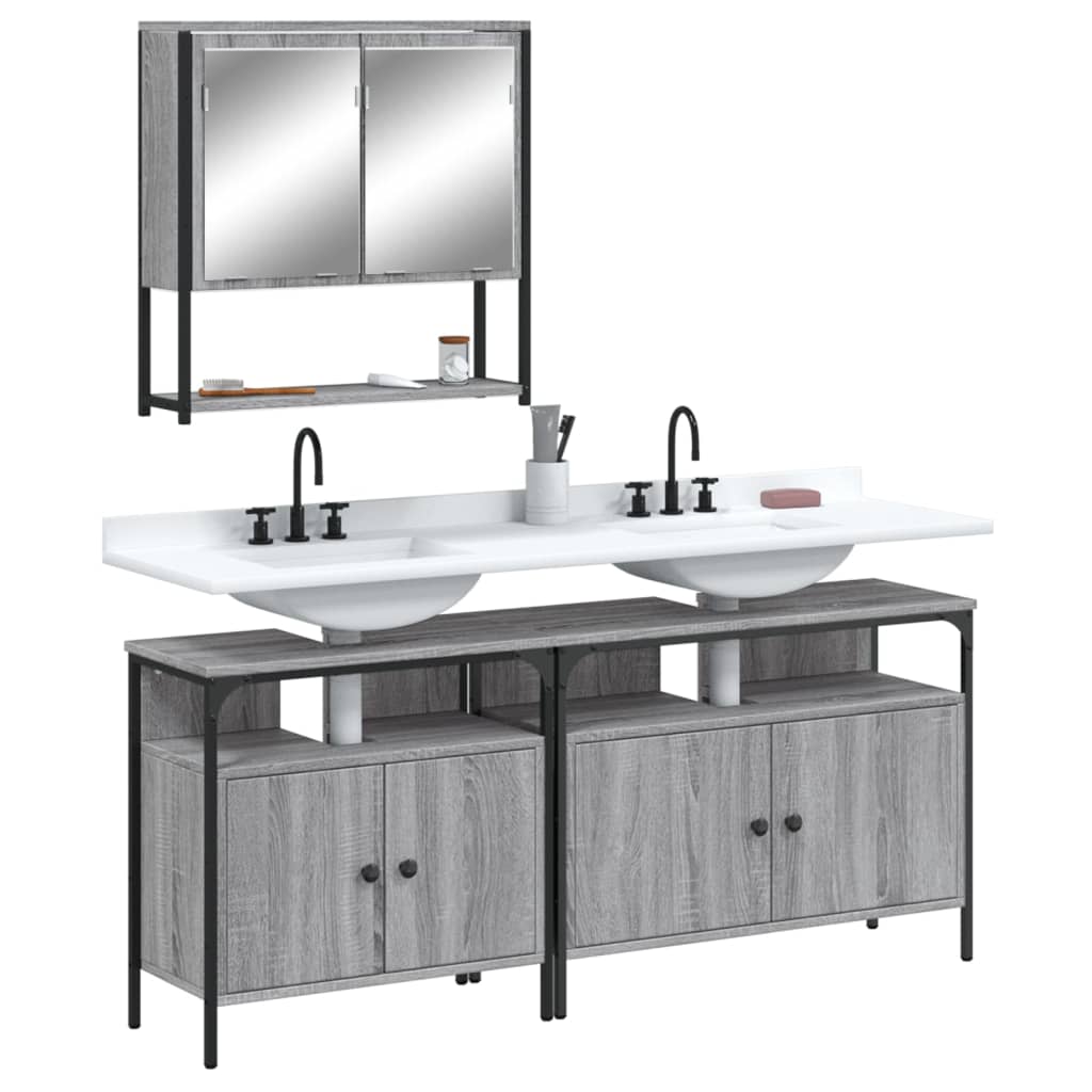 3 Piece Bathroom Furniture Set Engineered Wood