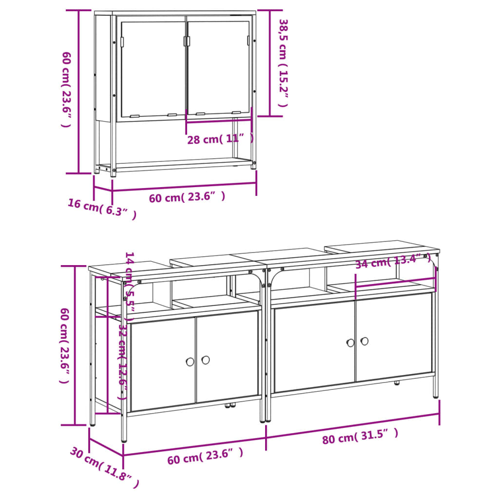 3 Piece Bathroom Furniture Set Engineered Wood