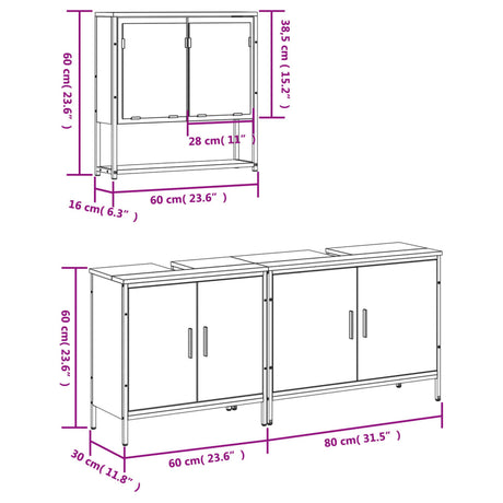 3 Piece Bathroom Furniture Set Engineered Wood