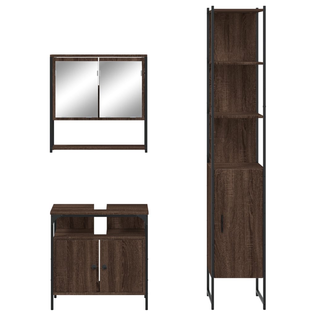 3 Piece Bathroom Furniture Set Engineered Wood