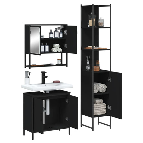 3 Piece Bathroom Furniture Set Engineered Wood