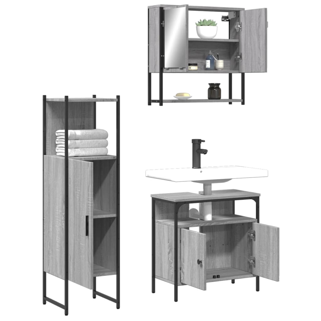 3 Piece Bathroom Furniture Set Engineered Wood