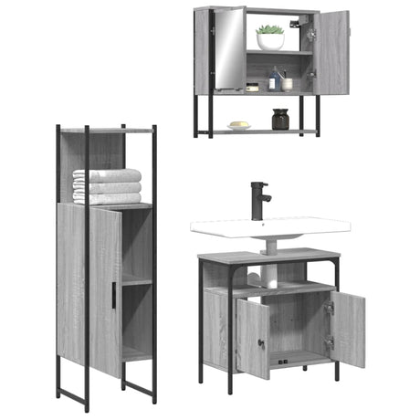 3 Piece Bathroom Furniture Set Engineered Wood