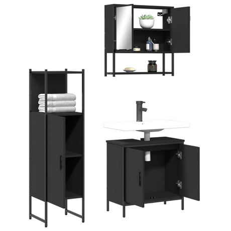3 Piece Bathroom Furniture Set Engineered Wood