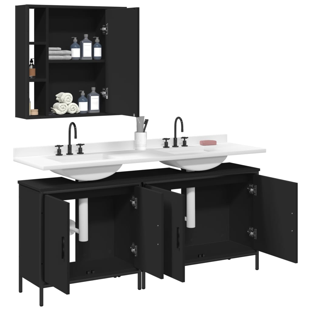 3 Piece Bathroom Cabinet Set Engineered Wood