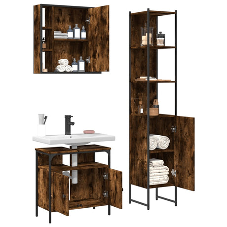 3 Piece Bathroom Cabinet Set Engineered Wood