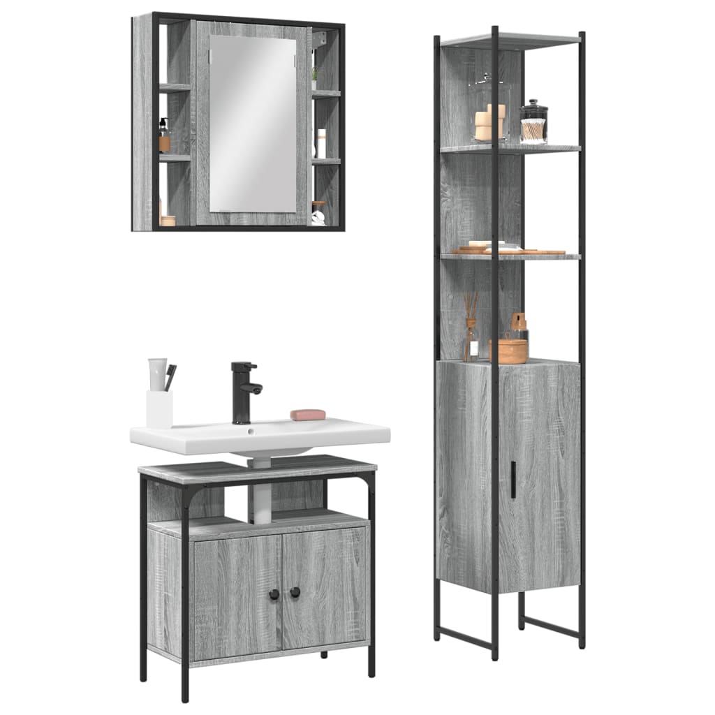 3 Piece Bathroom Cabinet Set Engineered Wood