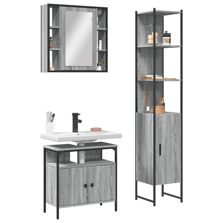 3 Piece Bathroom Cabinet Set Engineered Wood