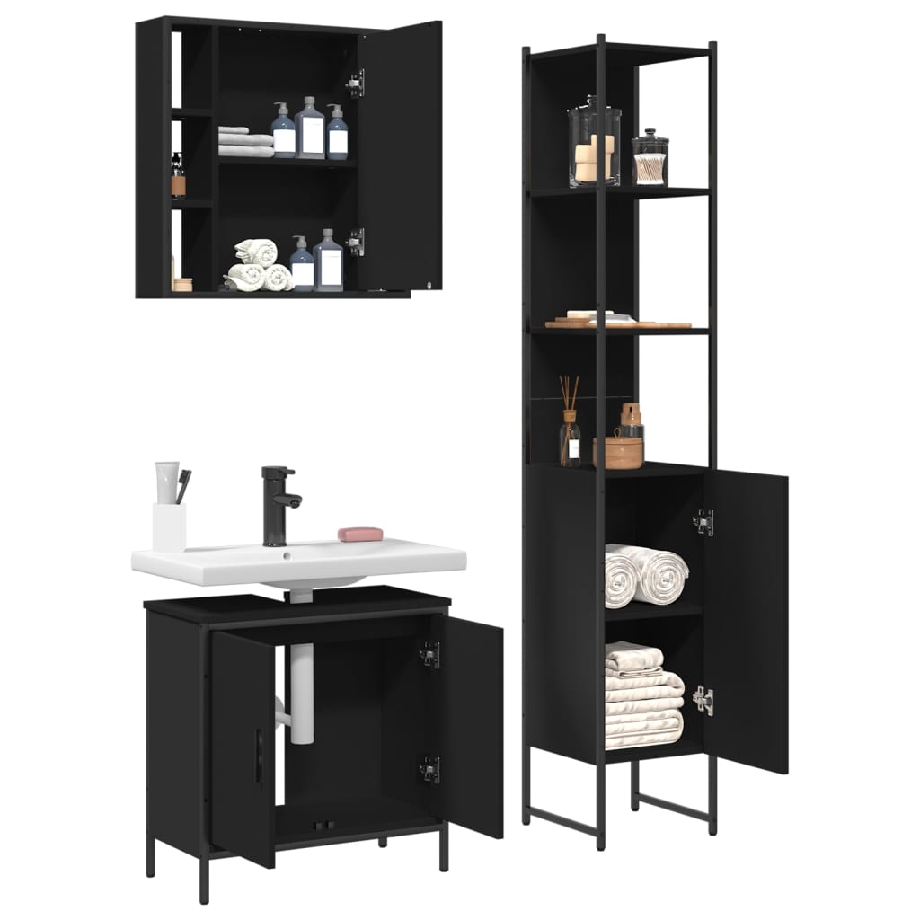 3 Piece Bathroom Cabinet Set Engineered Wood