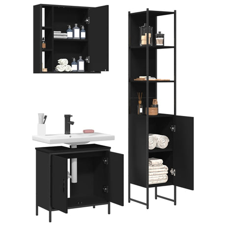 3 Piece Bathroom Cabinet Set Engineered Wood