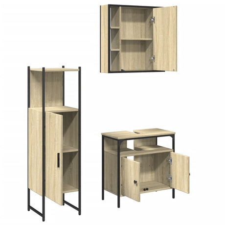 3 Piece Bathroom Cabinet Set Engineered Wood