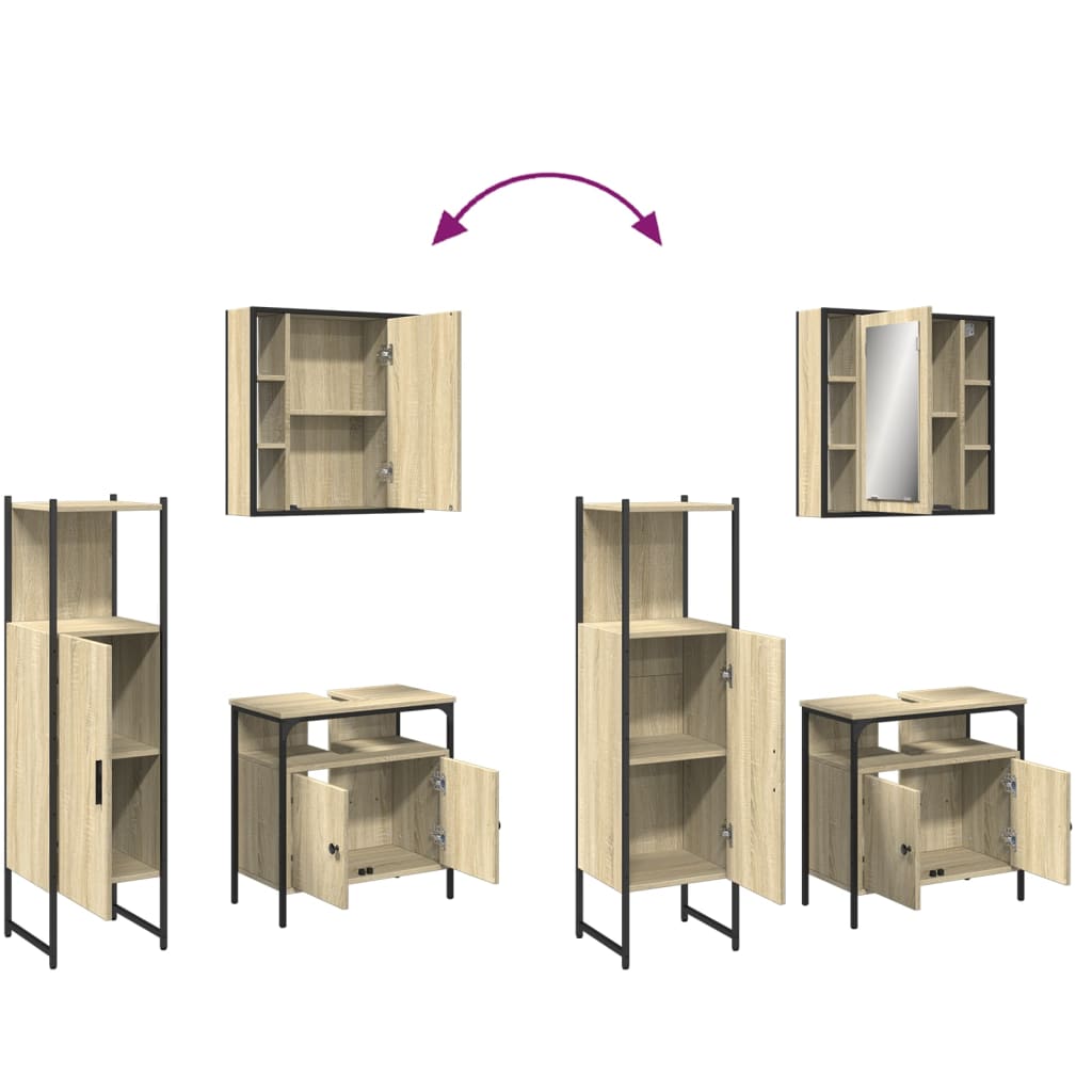 3 Piece Bathroom Cabinet Set Engineered Wood
