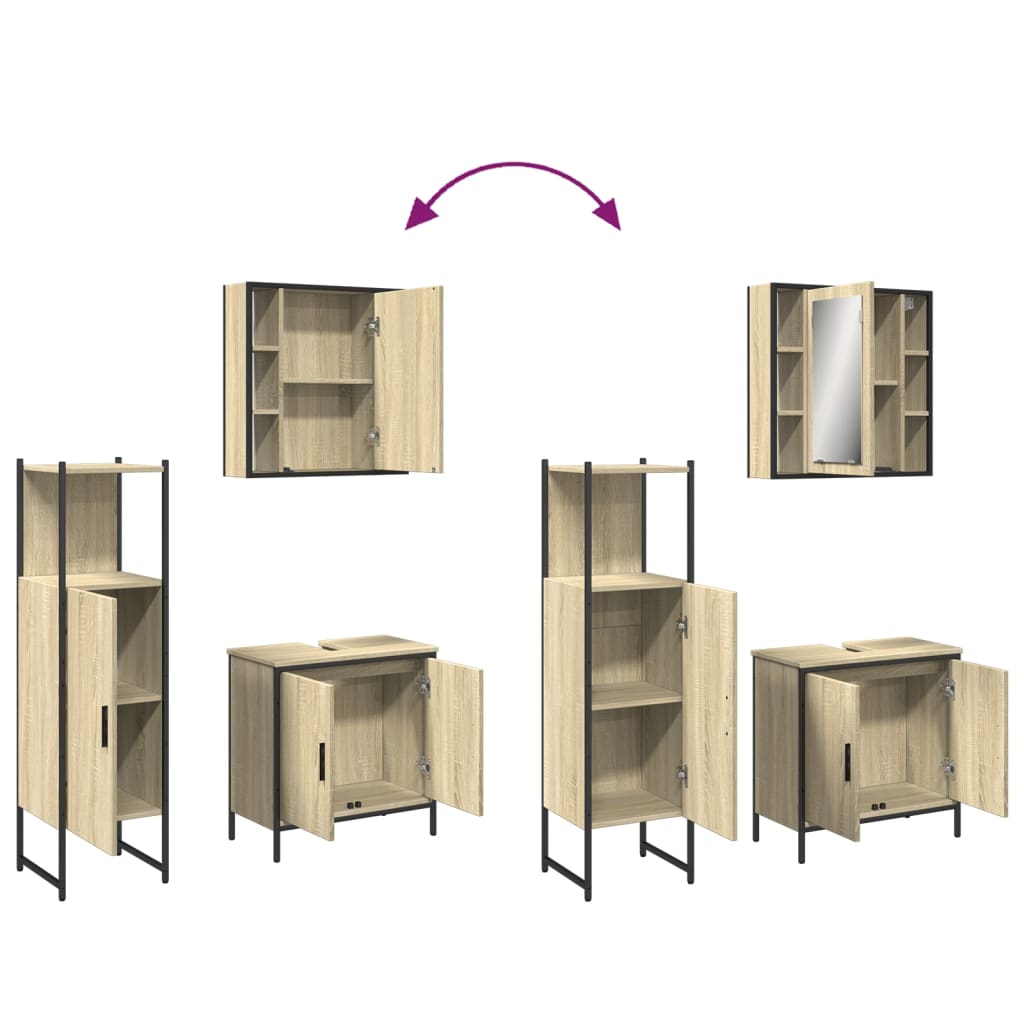 3 Piece Bathroom Cabinet Set Engineered Wood