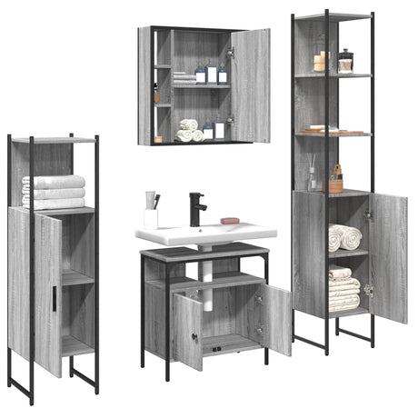 4 Piece Bathroom Cabinet Set Engineered Wood