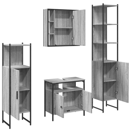 4 Piece Bathroom Cabinet Set Engineered Wood