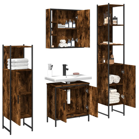 4 Piece Bathroom Cabinet Set Engineered Wood