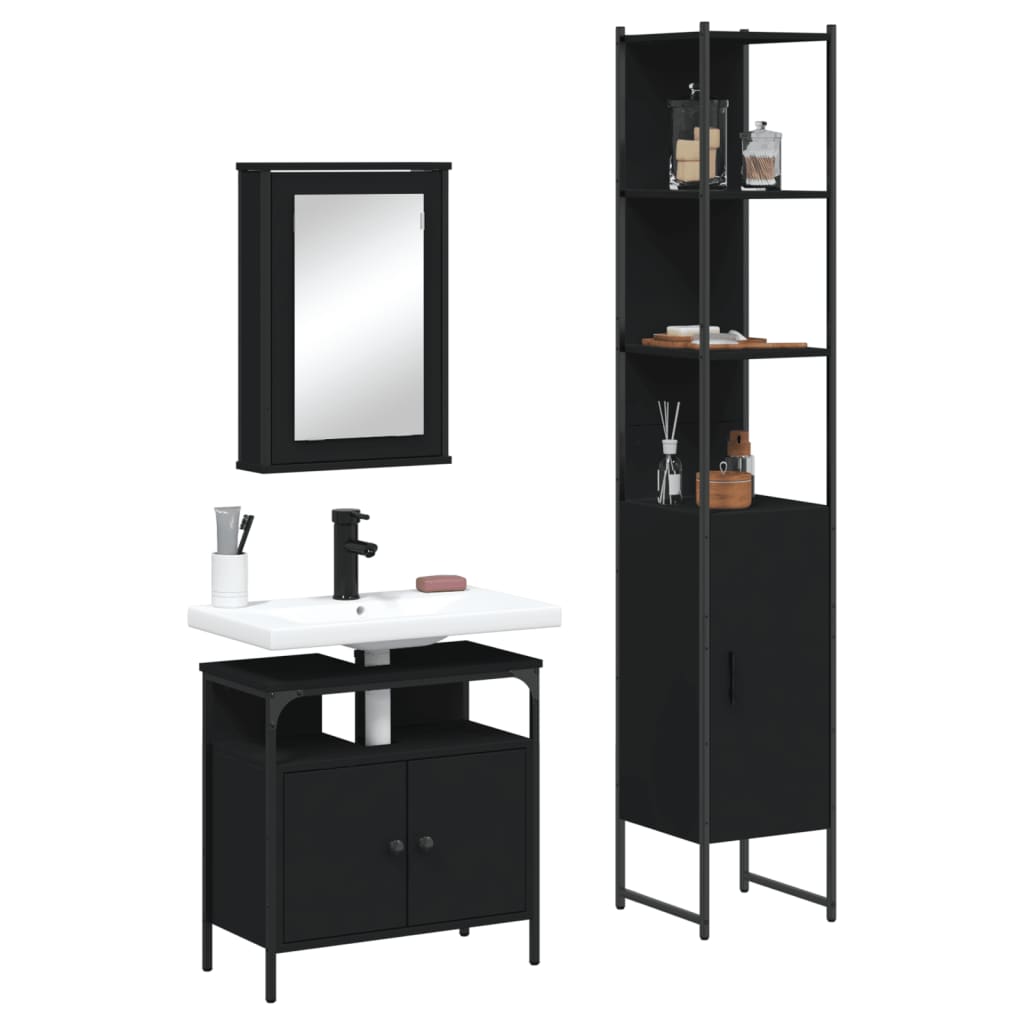3 Piece Bathroom Furniture Set Engineered Wood