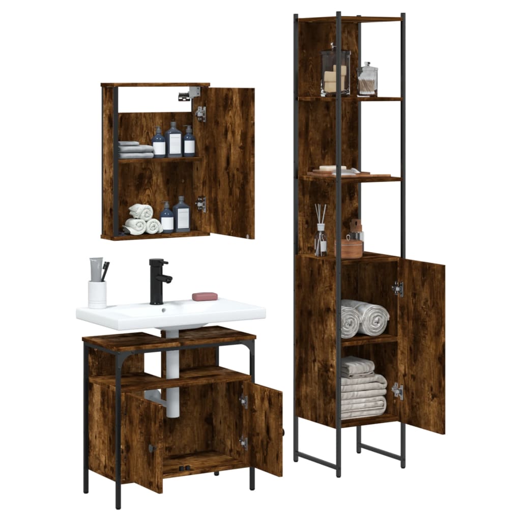 3 Piece Bathroom Furniture Set Engineered Wood