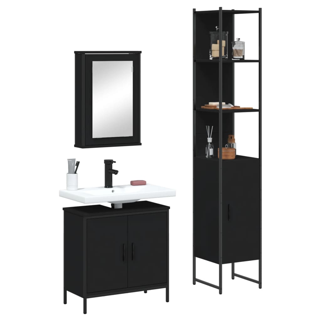 3 Piece Bathroom Furniture Set Engineered Wood.
