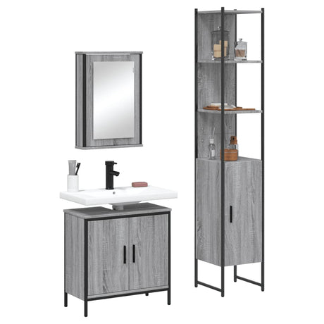 3 Piece Bathroom Furniture Set Engineered Wood.