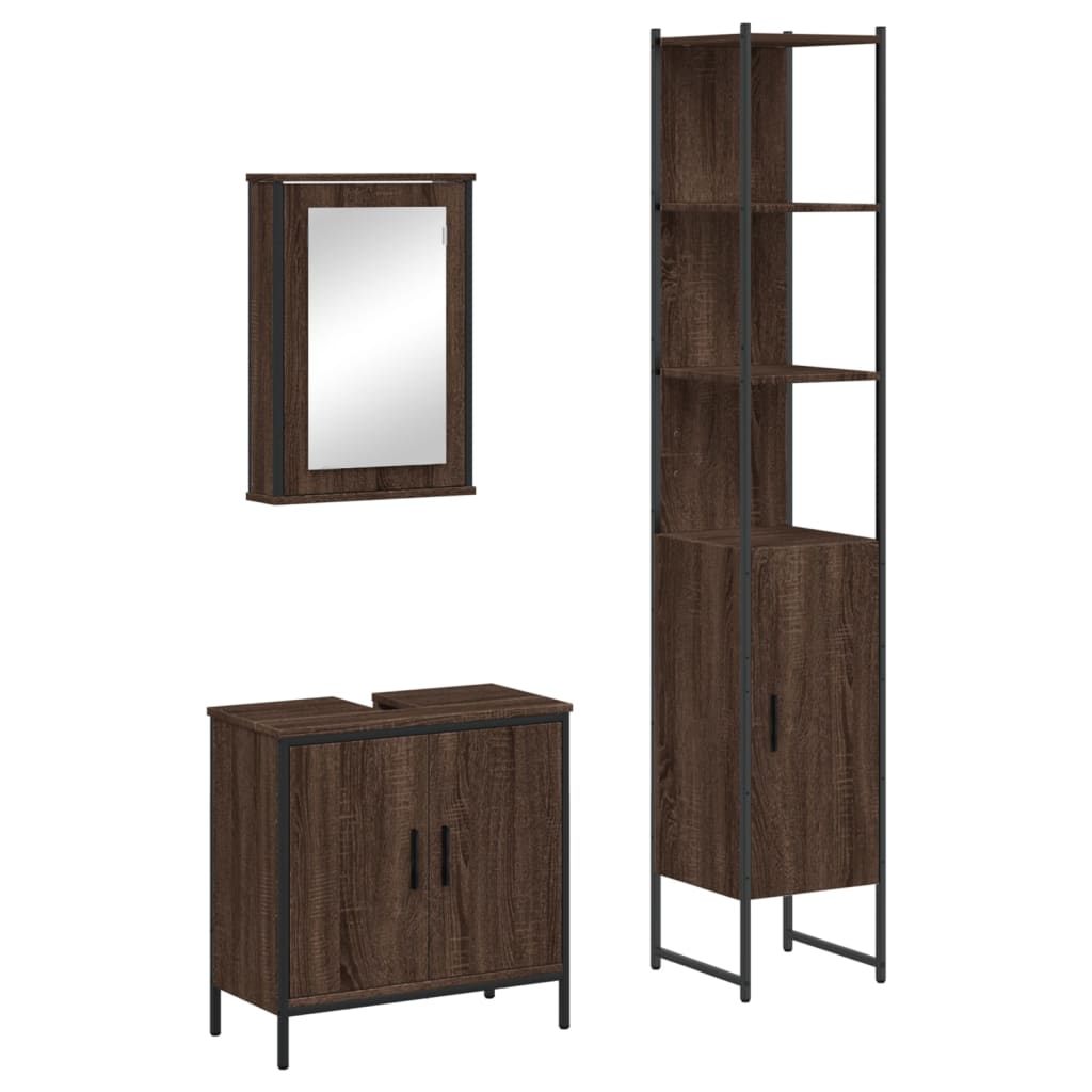 3 Piece Bathroom Furniture Set Engineered Wood.