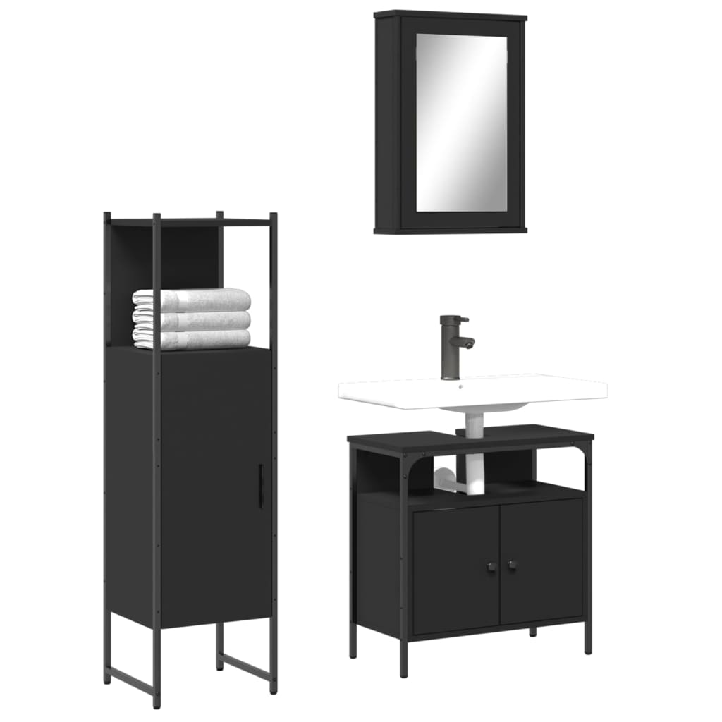 3 Piece Bathroom Furniture Set Engineered Wood