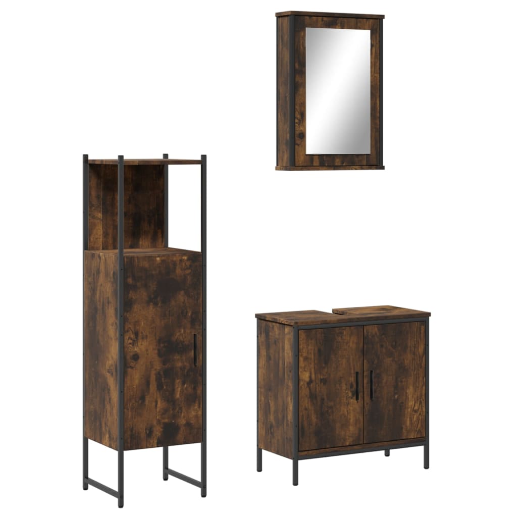 3 Piece Bathroom Furniture Set Engineered Wood