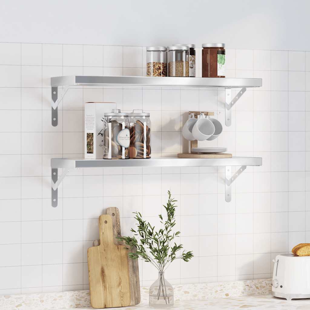 Wall Shelves 2 Pcs Stainless Steel