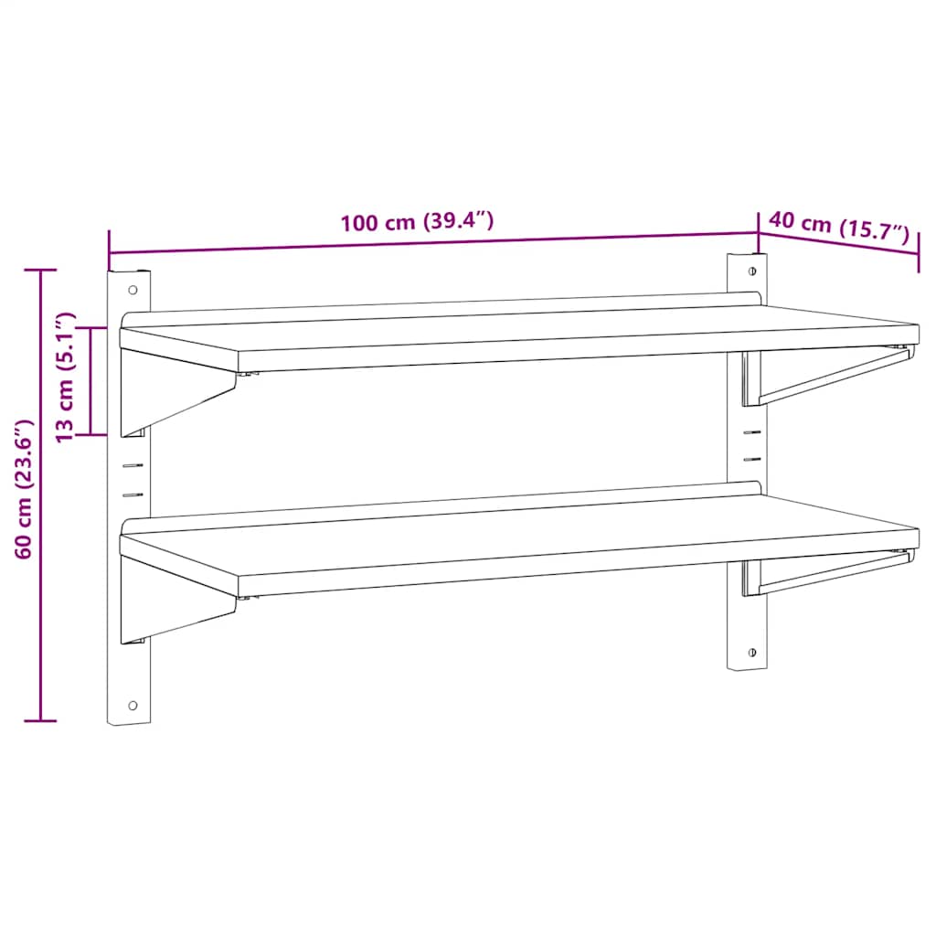 2-Tier Wall Shelf Silver Stainless Steel