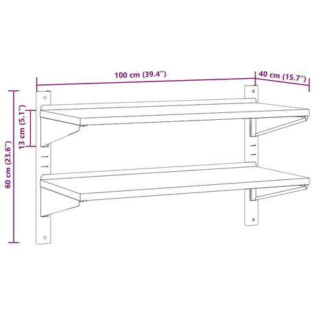 2-Tier Wall Shelf Silver Stainless Steel