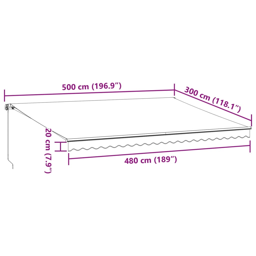 Manual Retractable Awning Anthracite&White 500X300 Cm