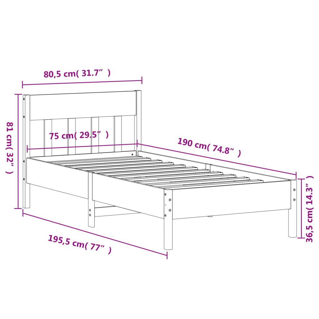 Bed Frame without Mattress 75x190 cm Small Single Solid Wood Pine