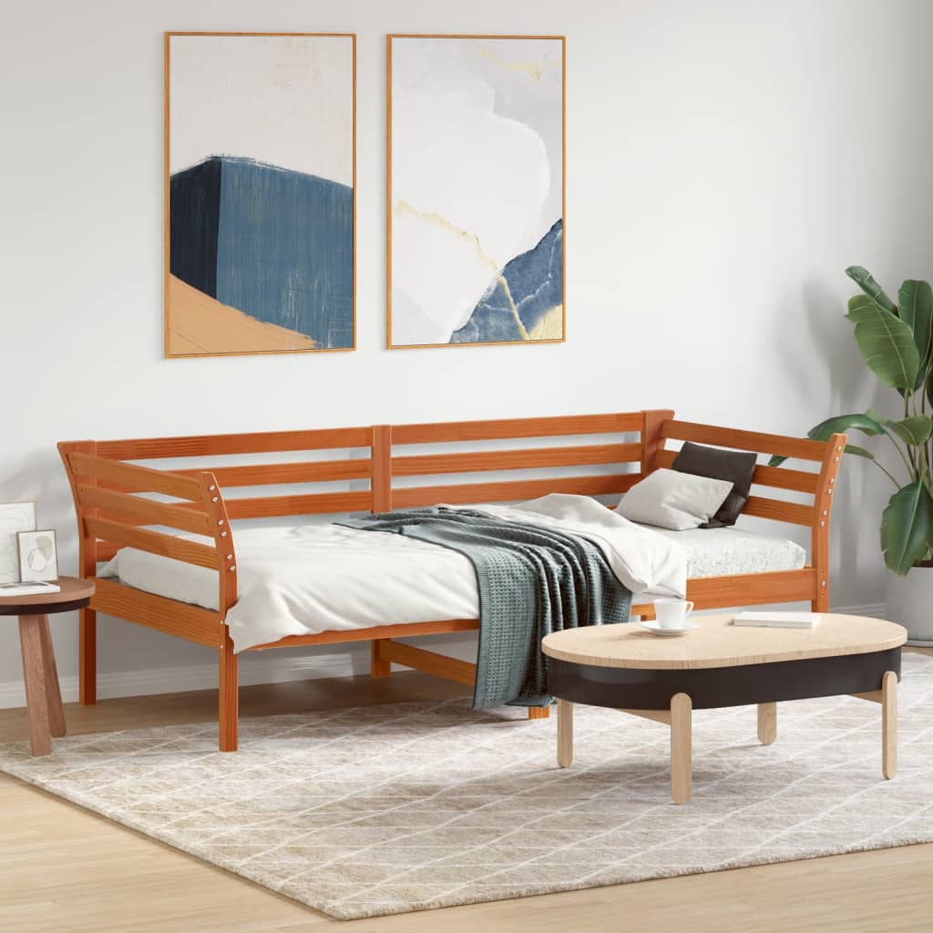Day Bed without Mattress Wax Brown 75x190 cm Small Single Solid Wood Pine