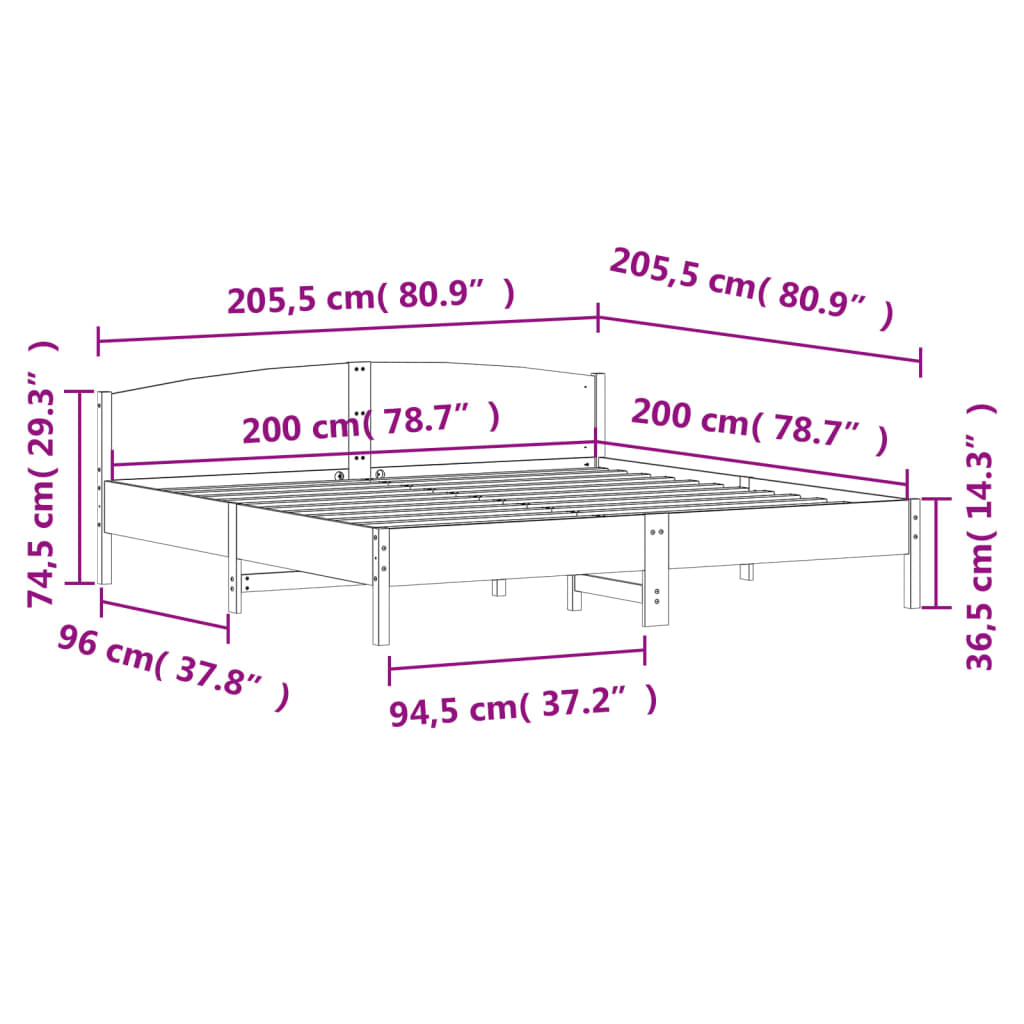 Bed Frame without Mattress 200x200 cm Solid Wood Pine